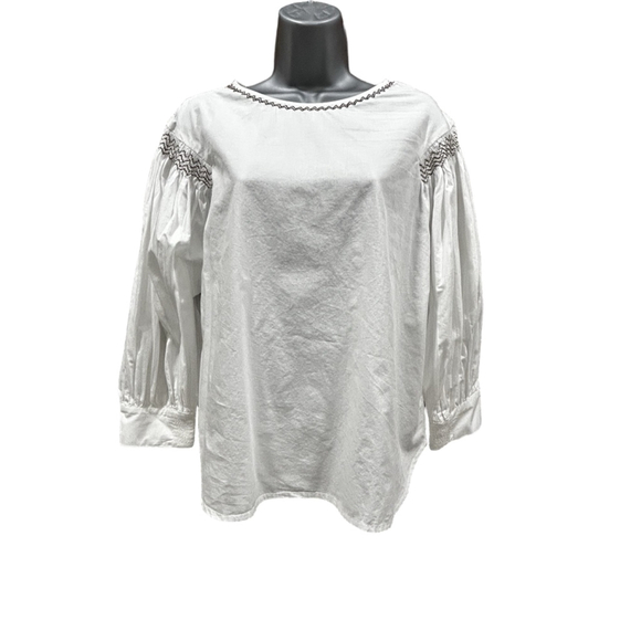 116. NWT Madewell Embroidered Poplin Balloon-Sleeve Top in white Medium - Picture 5 of 9